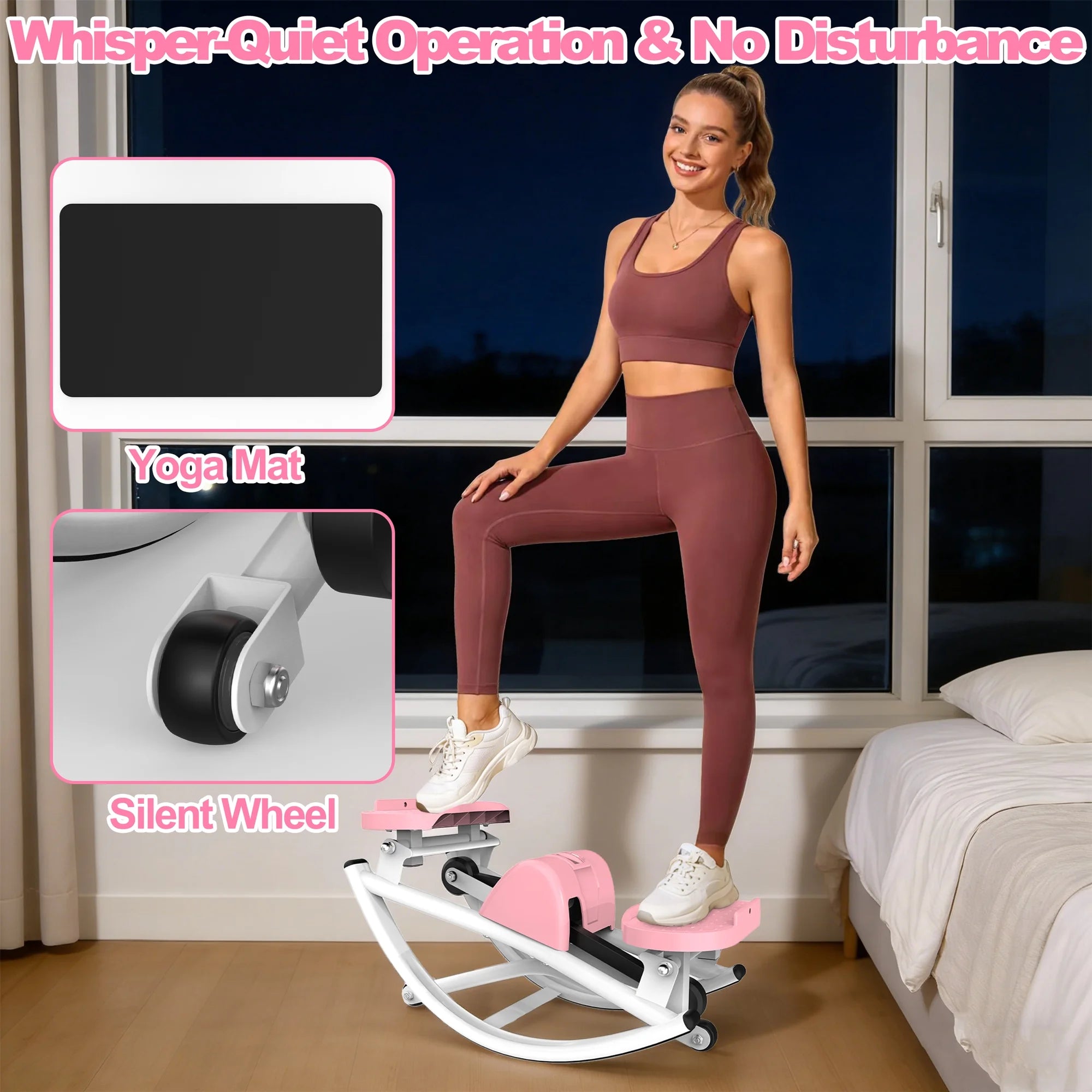 Lateral Stepper Machine for Exercise-Rocking Stepper Machine with Resistance Bands & Anti-Slip Mat and LCD Monitor, Professional Stair Stepper for Home Workout