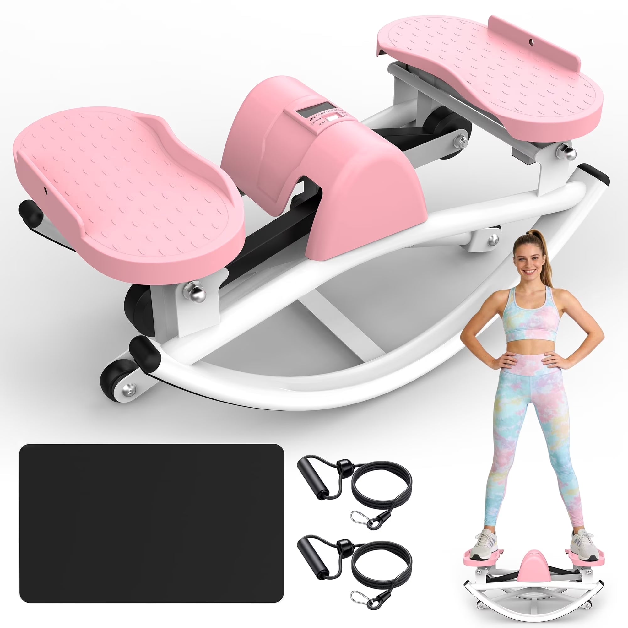 Lateral Stepper Machine for Exercise-Rocking Stepper Machine with Resistance Bands & Anti-Slip Mat and LCD Monitor, Professional Stair Stepper for Home Workout
