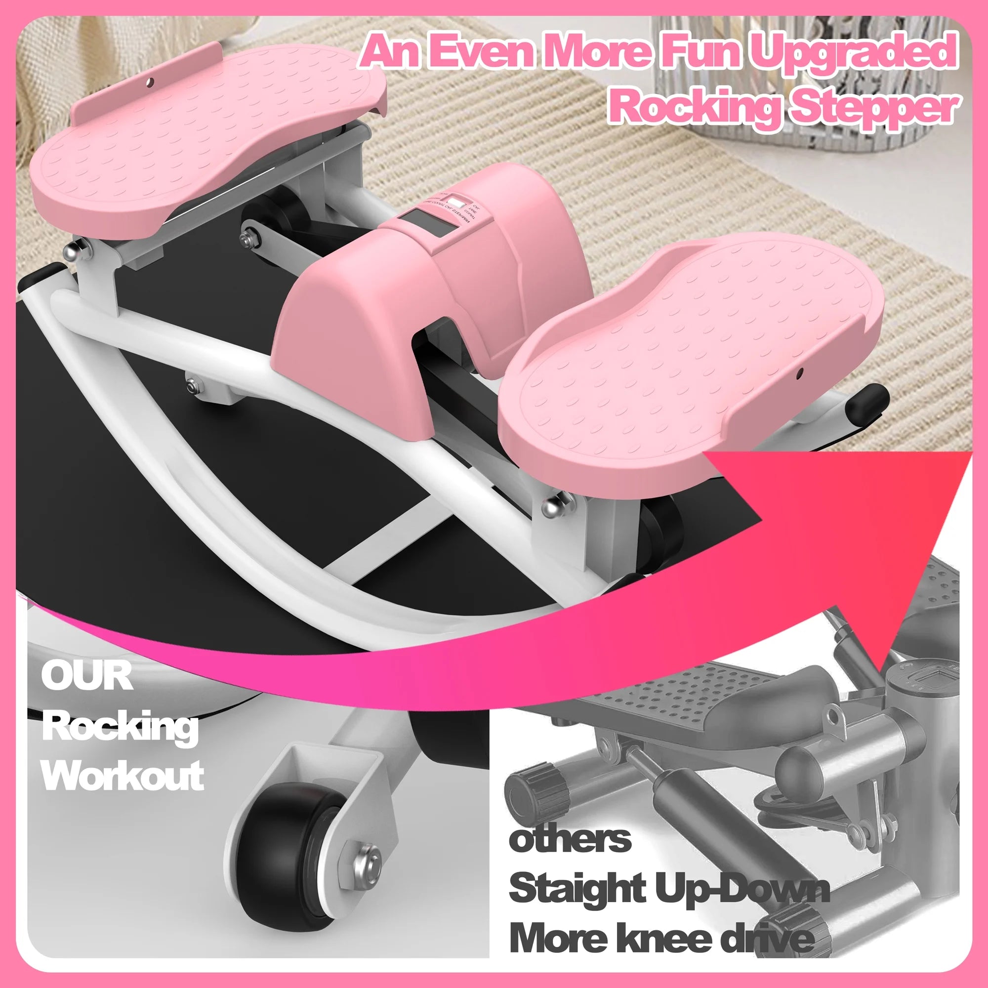 Lateral Stepper Machine for Exercise-Rocking Stepper Machine with Resistance Bands & Anti-Slip Mat and LCD Monitor, Professional Stair Stepper for Home Workout