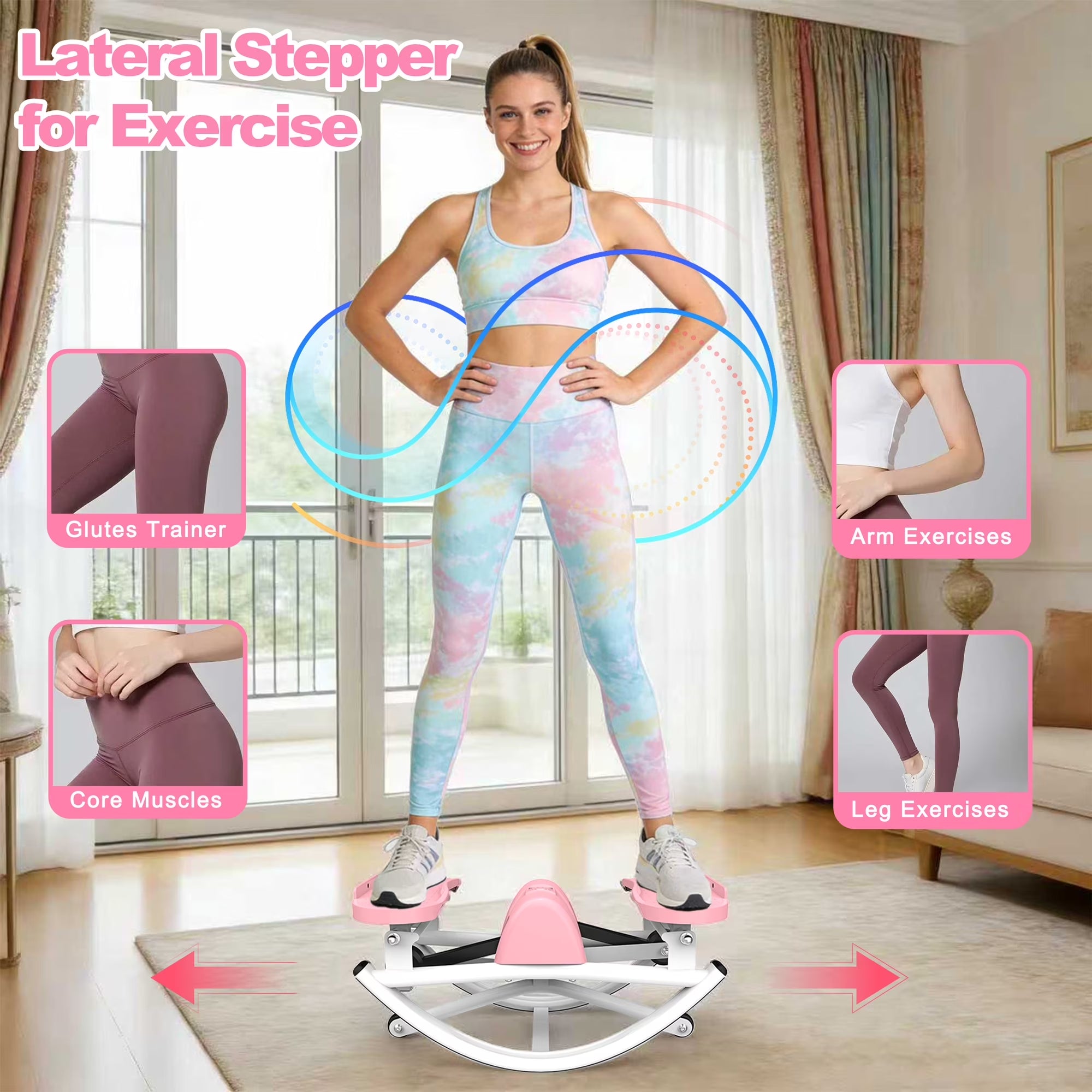 Lateral Stepper Machine for Exercise-Rocking Stepper Machine with Resistance Bands & Anti-Slip Mat and LCD Monitor, Professional Stair Stepper for Home Workout